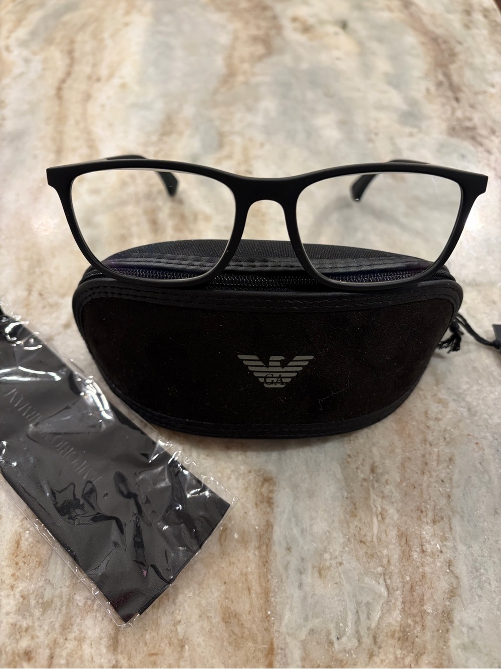 Emporio Armani Silver and Black Glasses Frame with case and cloth